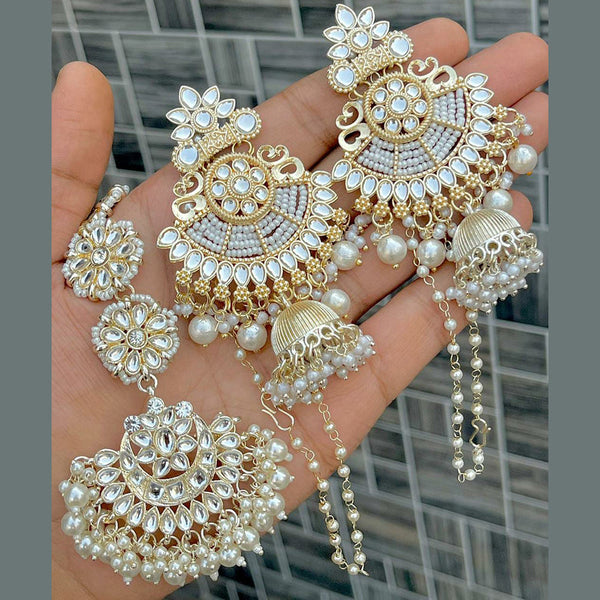 Lucentarts Jewellery Gold Plated Kundan Jhumki Earrings With Maangtika
