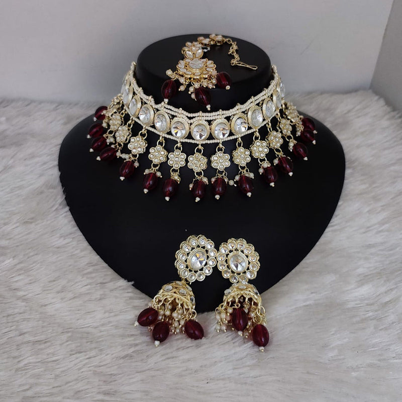 Lucentarts Jewellery Gold Plated Kundan Stone Choker Necklace Set