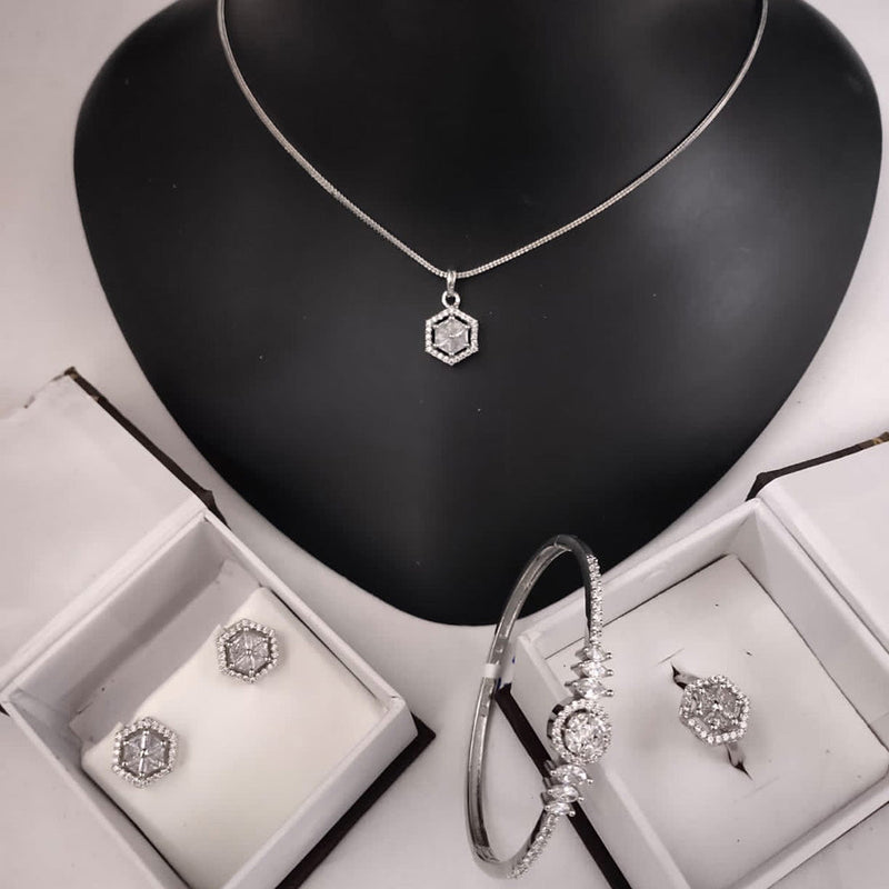 Lucentarts Jewellery Silver Plated Jewellery AD Combo Set