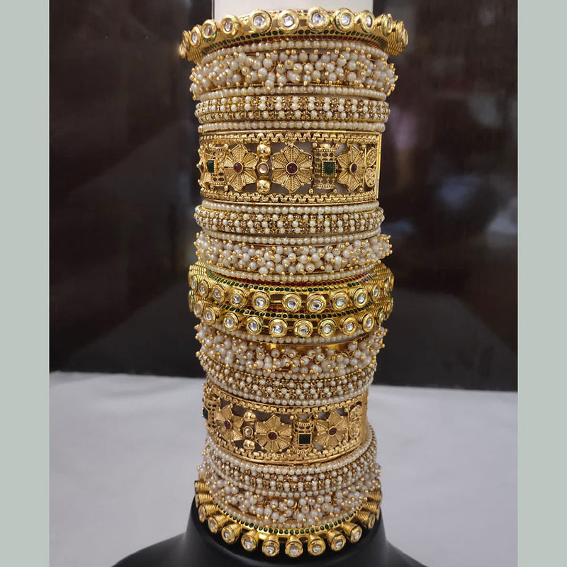 Lucentarts Jewellery Gold Plated Kundan And Pearl Bangles Set