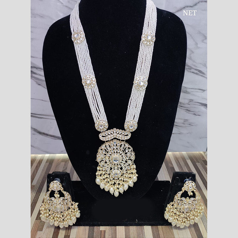 Lucentarts Jewellery Gold Plated Kundan And Pearl Long Necklace Set