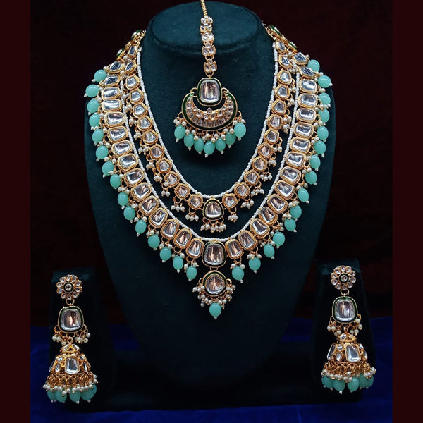 Lucentarts Jewellery Gold Plated Kundan and Beads Necklace Set