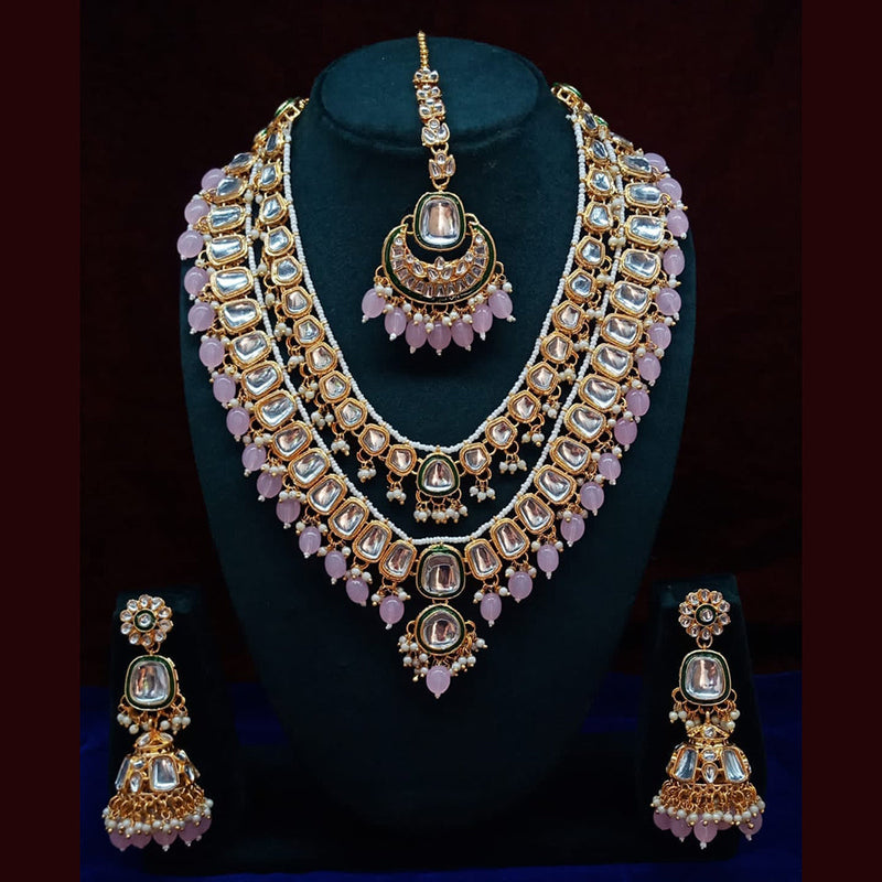 Lucentarts Jewellery Gold Plated Kundan and Beads Necklace Set