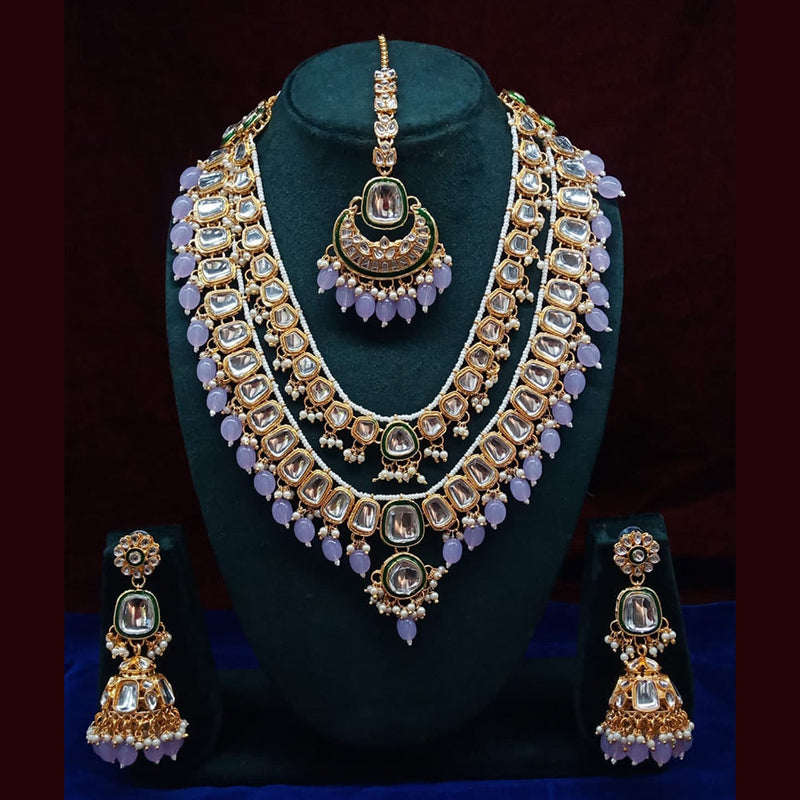 Lucentarts Jewellery Gold Plated Kundan and Beads Necklace Set