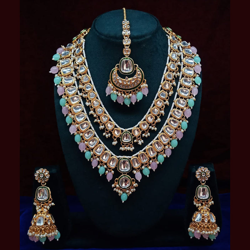 Lucentarts Jewellery Gold Plated Kundan and Beads Necklace Set