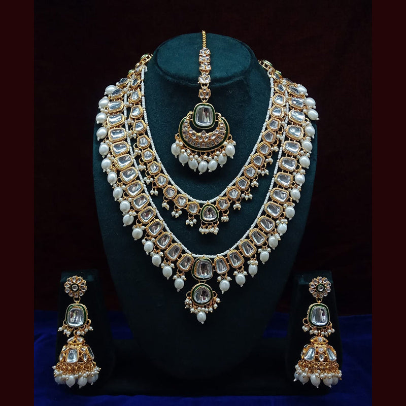 Lucentarts Jewellery Gold Plated Kundan and Beads Necklace Set