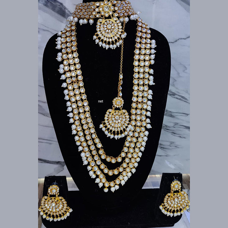 Lucentarts Jewellery Gold Plated Kundan Stone Double Necklace Set