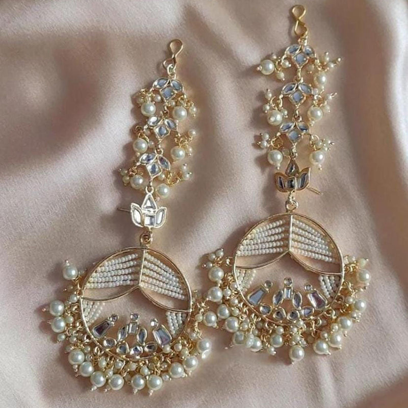 Lucentarts Jewellery Gold Plated Kundan And Pearls Dangler Earrings