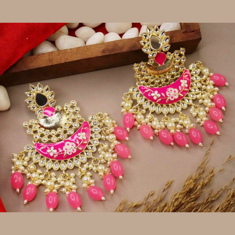 Lucentarts Jewellery Gold Plated Kundan And Meenakari Dangler Earrings