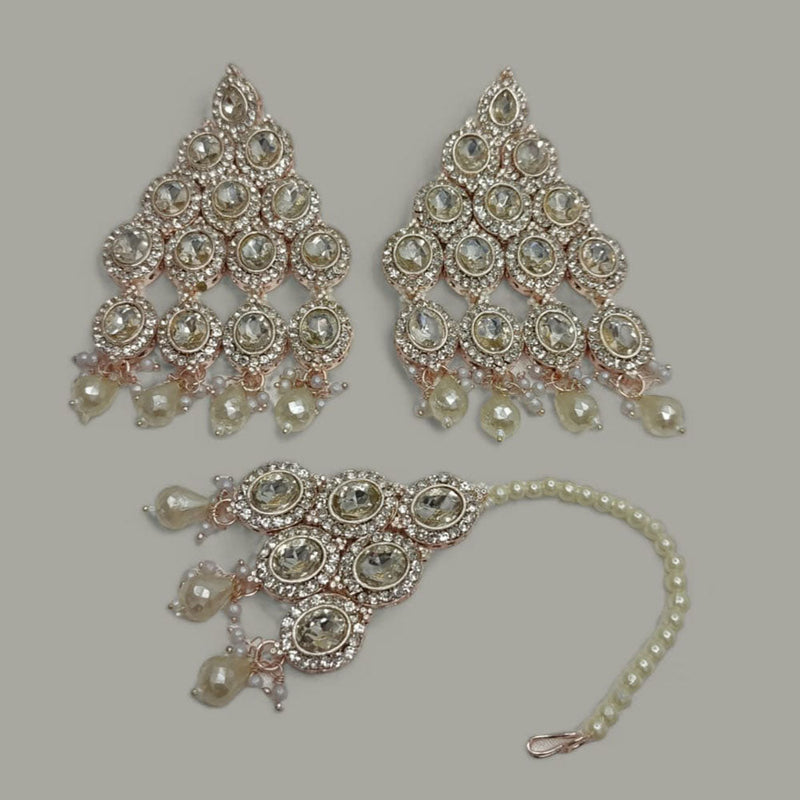 Lucentarts Jewellery Rose Gold Plated Austrian Stone Earrings With Maangtikka