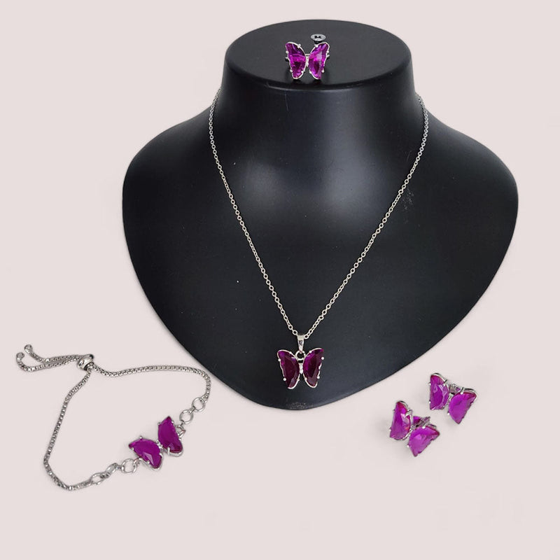 Lucentarts Jewellery Silver Plated Butterfly Shape Combo Set