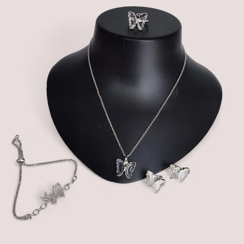 Lucentarts Jewellery Silver Plated Butterfly Shape Combo Set