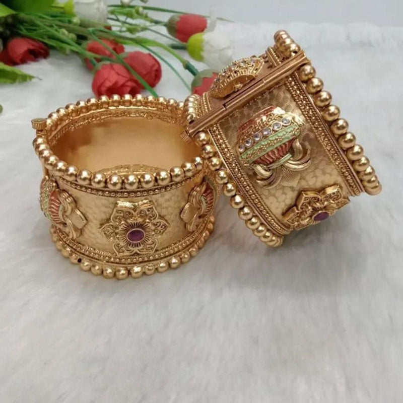 Lucentarts Jewellery Gold Plated Pota Stone Openable Bangles Set