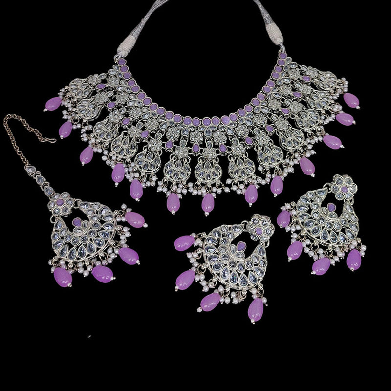 Lucentarts Jewellery Silver Plated Crystal And Beads Necklace Set