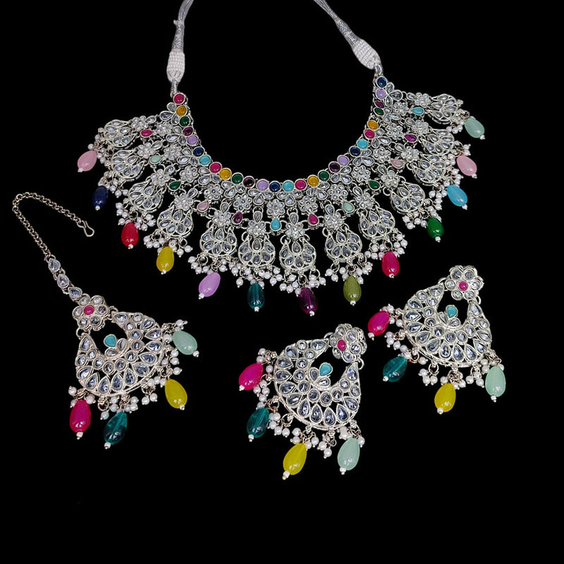 Lucentarts Jewellery Silver Plated Crystal And Beads Necklace Set