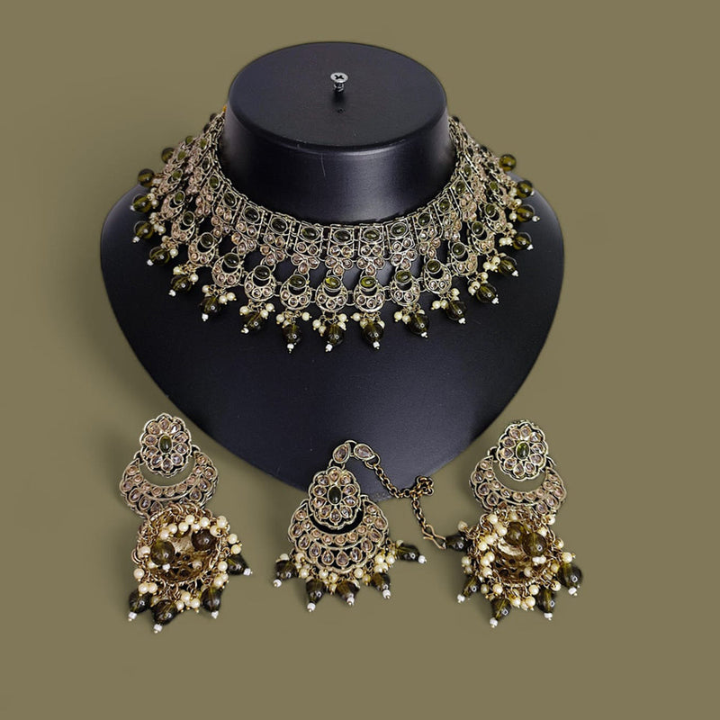 Lucentarts Jewellery Gold Plated Crystal Stone And Beads Necklace Set