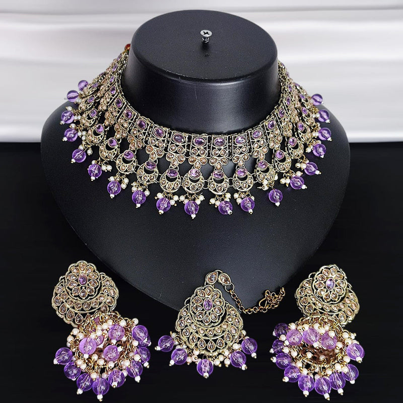 Lucentarts Jewellery Gold Plated Crystal Stone And Beads Necklace Set