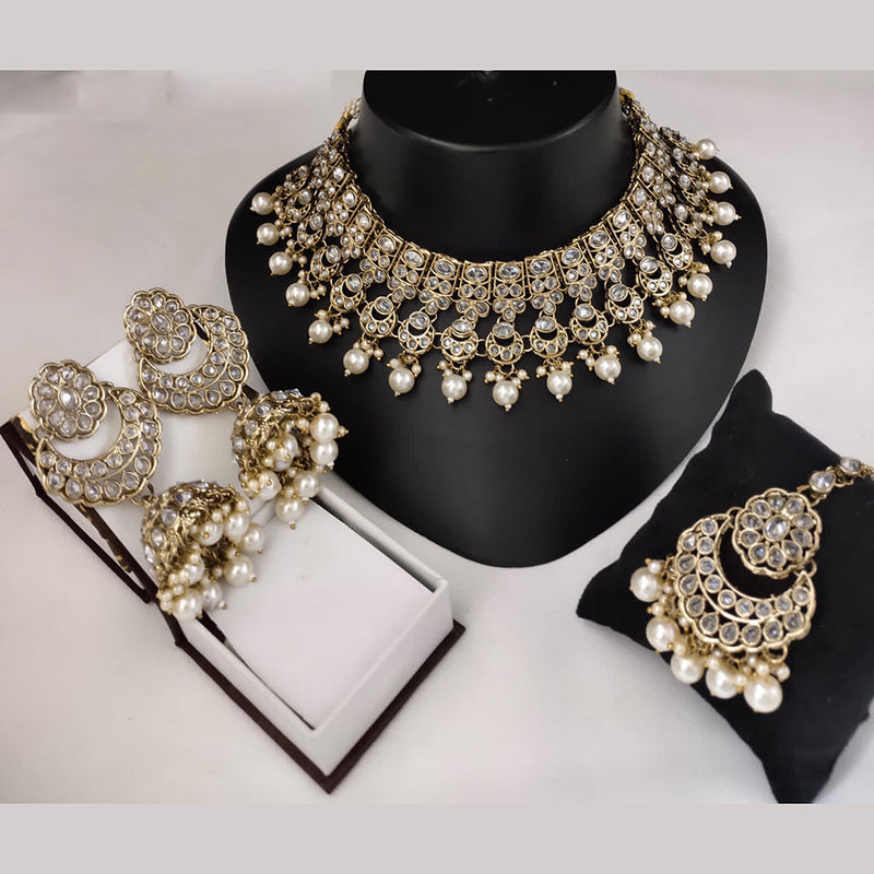 Lucentarts Jewellery Gold Plated Crystal Stone And Beads Necklace Set