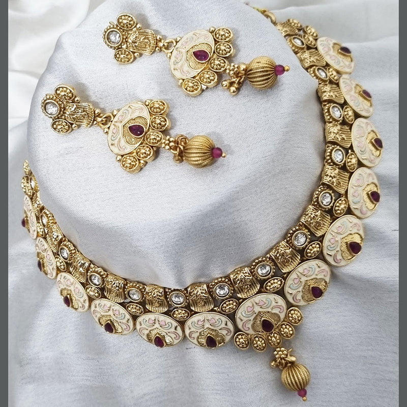 Lucentarts Jewellery Gold Plated Pota Stone And Meenakari Necklace Set