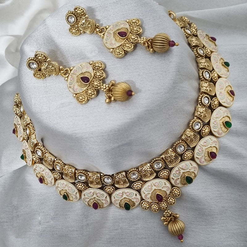 Lucentarts Jewellery Gold Plated Pota Stone And Meenakari Necklace Set