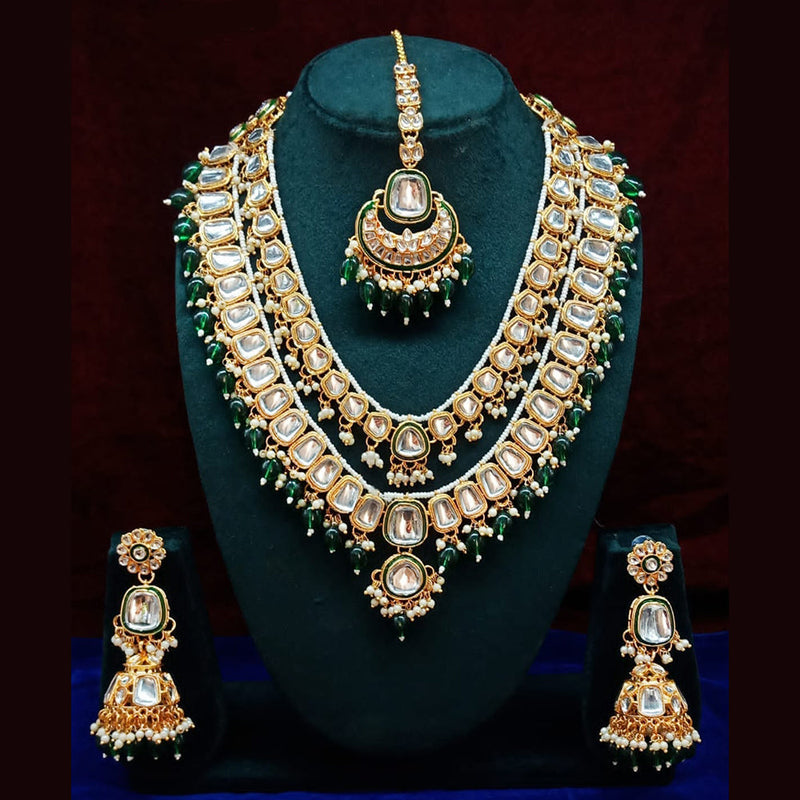 Lucentarts Jewellery Gold Plated Kundan Stone And Beads Necklace Set