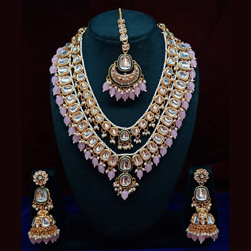 Lucentarts Jewellery Gold Plated Kundan Stone And Beads Necklace Set