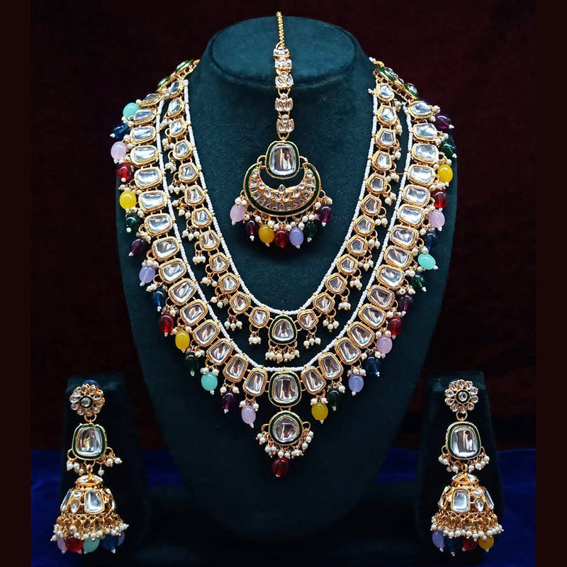 Lucentarts Jewellery Gold Plated Kundan Stone And Beads Necklace Set