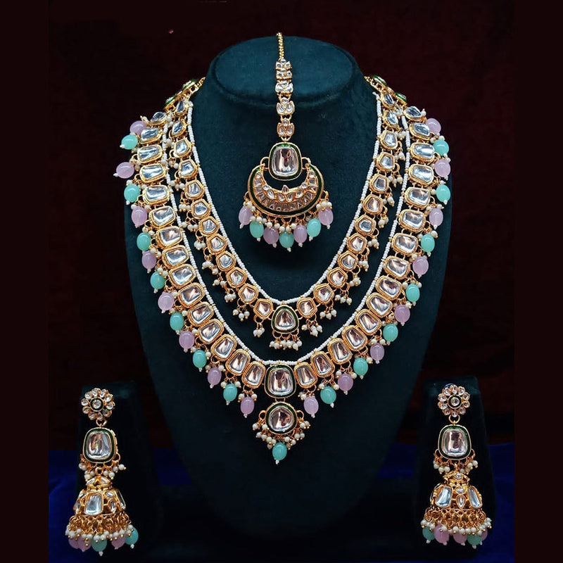 Lucentarts Jewellery Gold Plated Kundan Stone And Beads Necklace Set