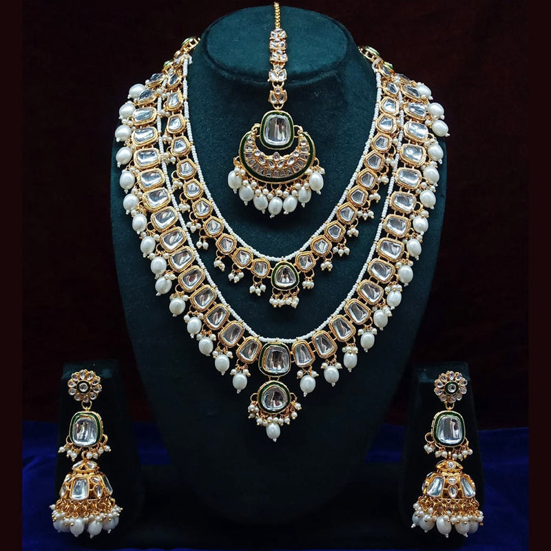 Lucentarts Jewellery Gold Plated Kundan Stone And Beads Necklace Set