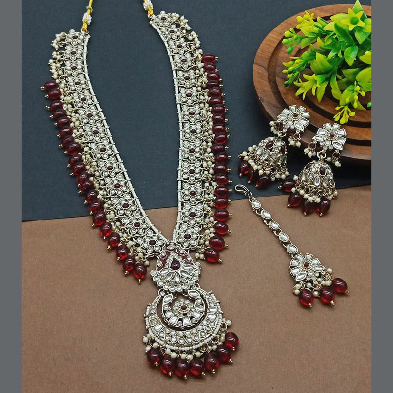 Lucentarts Jewellery Gold Plated Kundan Stone And Beads Necklace Set