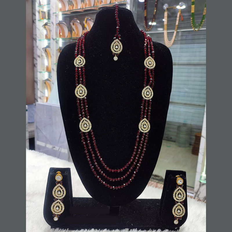 Lucentarts Jewellery Gold Plated Austrian Stone And Beads Long Necklace Set