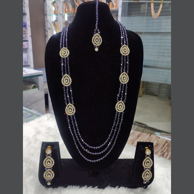 Lucentarts Jewellery Gold Plated Austrian Stone And Beads Long Necklace Set