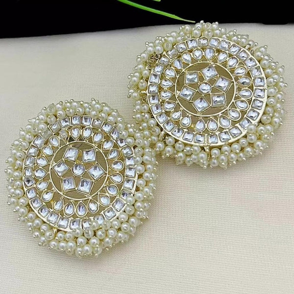 Lucentarts Jewellery Gold Plated Pearls And Kundan Stud Earrings