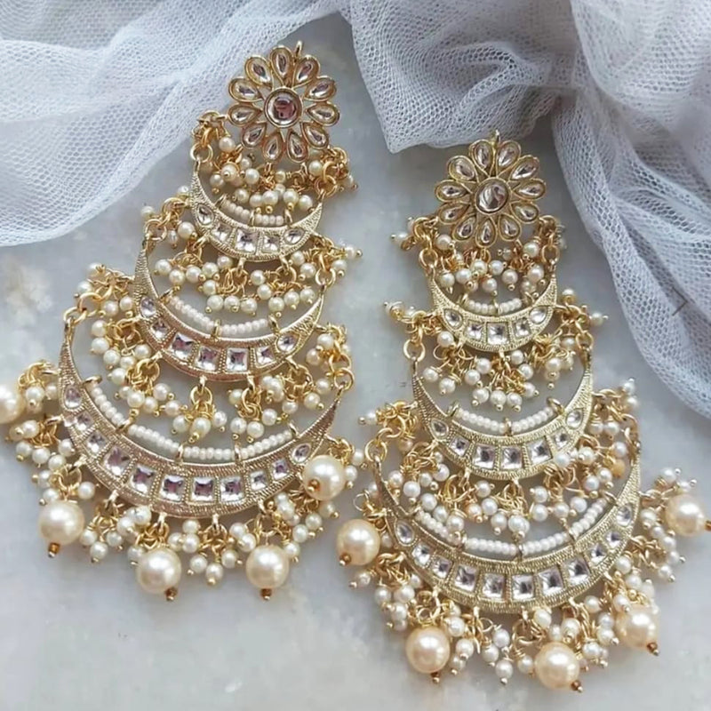 Lucentarts Jewellery Gold Plated Pearls And Kundan Dangler Earrings