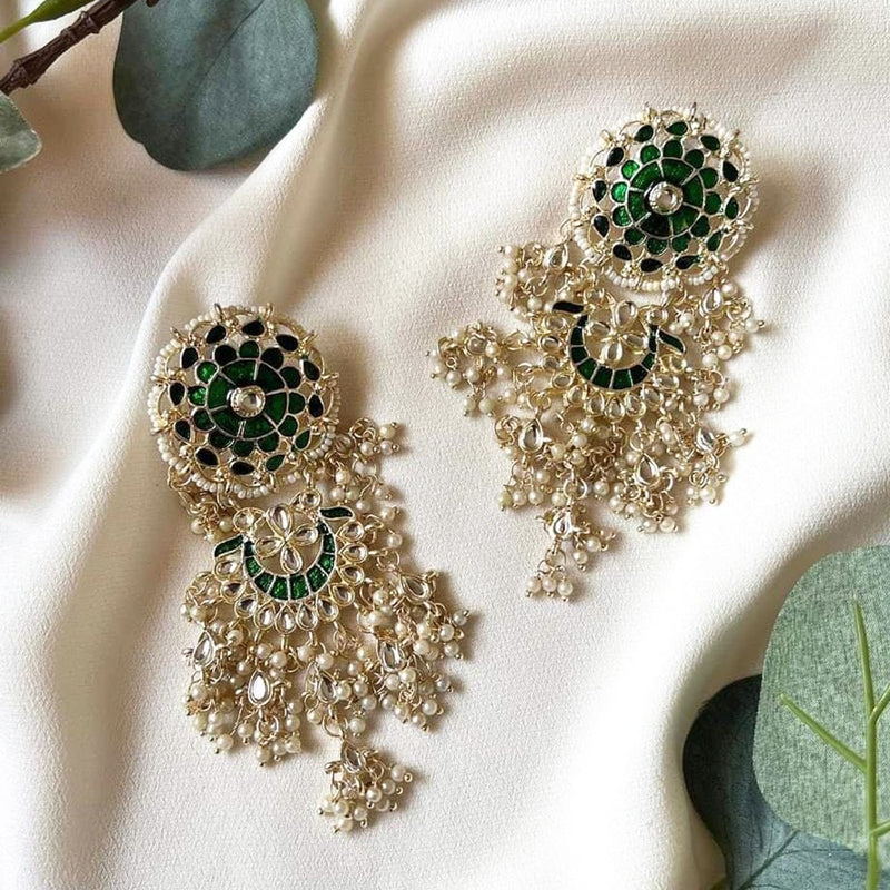 Lucentarts Jewellery Gold Plated Pearls And Meenakari Dangler Earrings