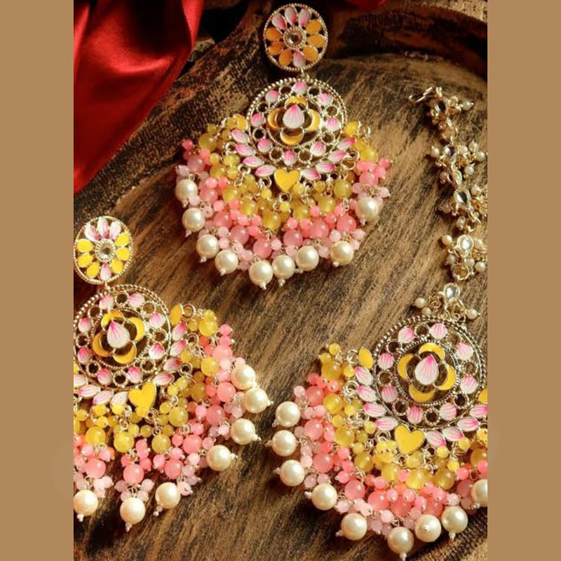 Lucentarts Jewellery Gold Plated Pearls And Meenakari Dangler Earrings