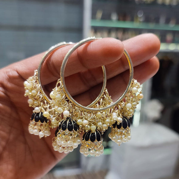 Lucentarts Jewellery Gold Plated Pearls And Meenakari Jhumki
