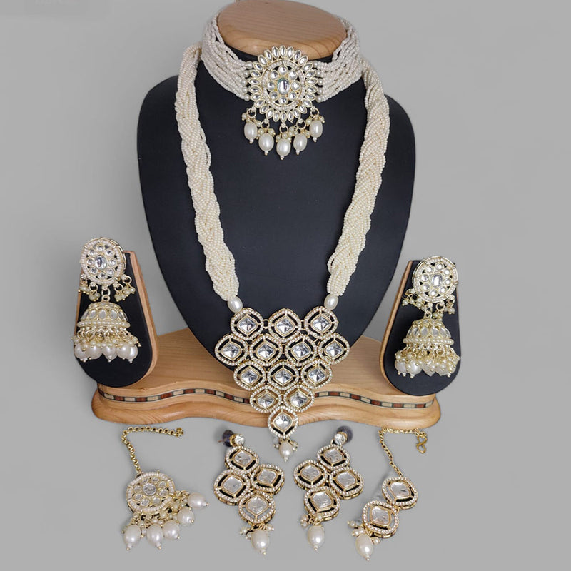 Lucentarts Jewellery Gold Plated Kundan Stone And Pearls Long Necklace Set