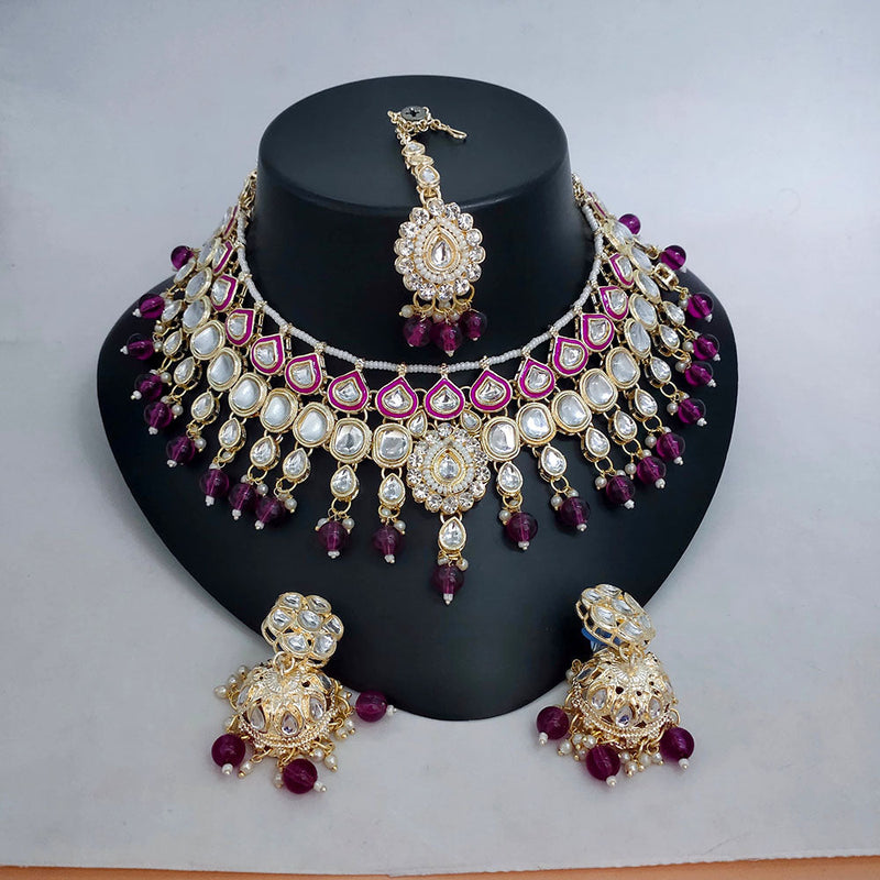 Lucentarts Jewellery Gold Plated Kundan Stone And Pearls Choker Necklace Set