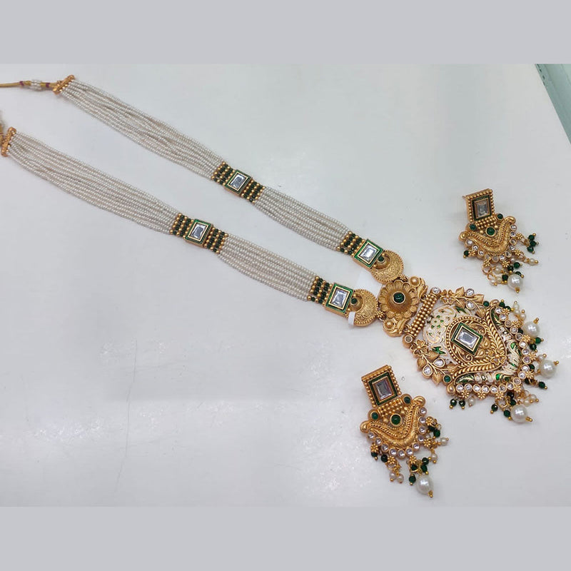 Lucentarts Jewellery Gold Plated Kundan Stone And Pearl Long Necklace Set