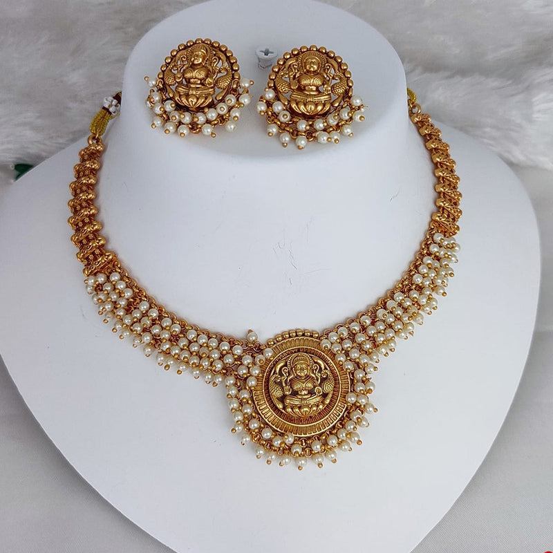 Lucentarts Jewellery Gold Plated Pearls Temple Choker Necklace Set