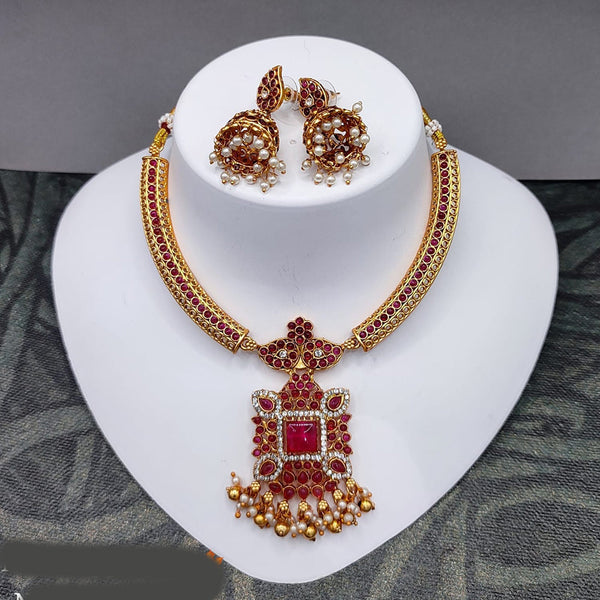 Lucentarts Jewellery Gold Plated Pota Stone And Pearl Necklace Set