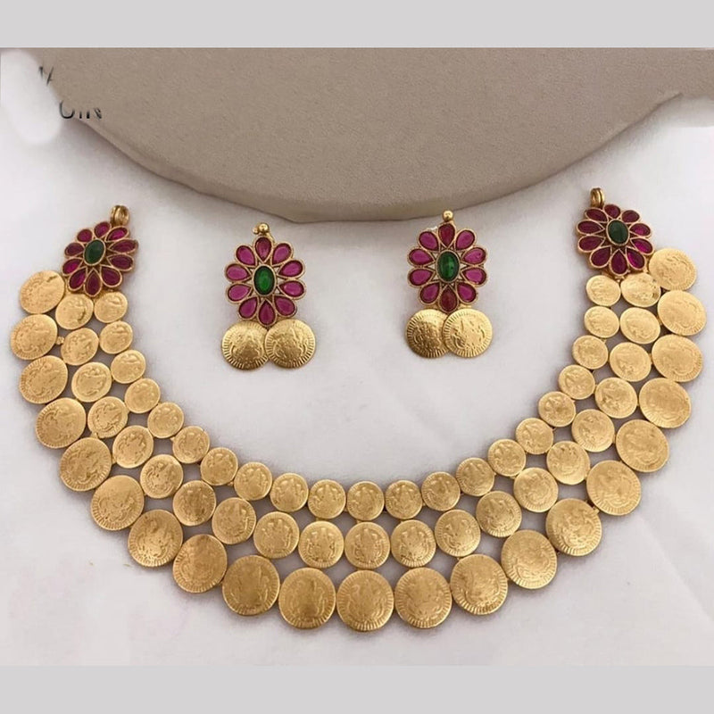 Lucentarts Jewellery Gold Plated Kundan Stone Temple Necklace Set