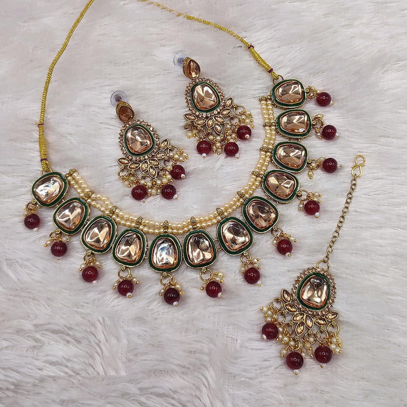 Lucentarts Jewellery Gold Plated Crystal Stone And Pearls Necklace Set