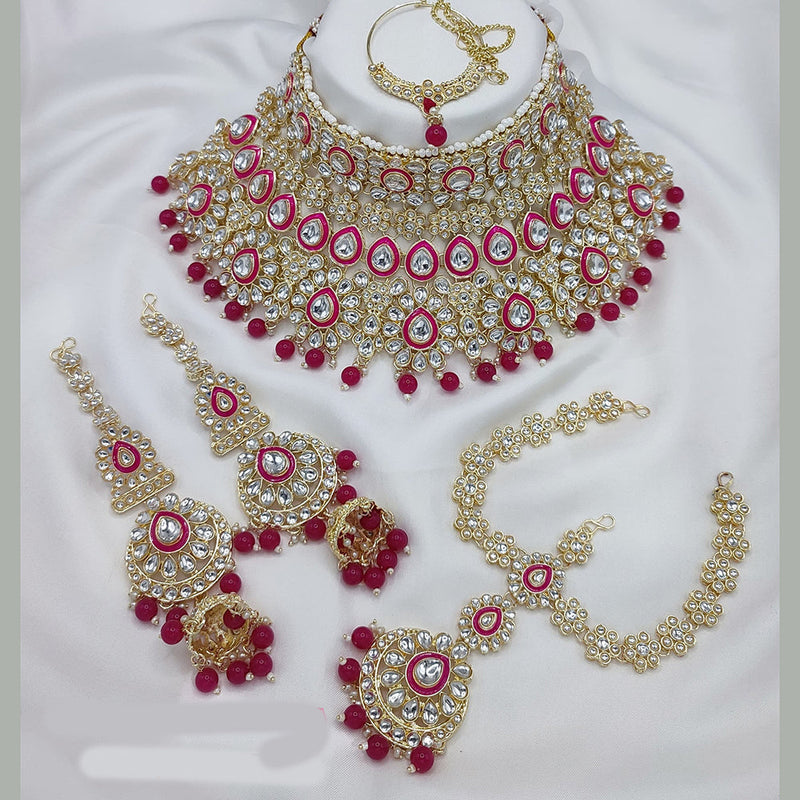 Lucentarts Jewellery Gold Plated Kundan Stone Semi Bridal Necklace Set