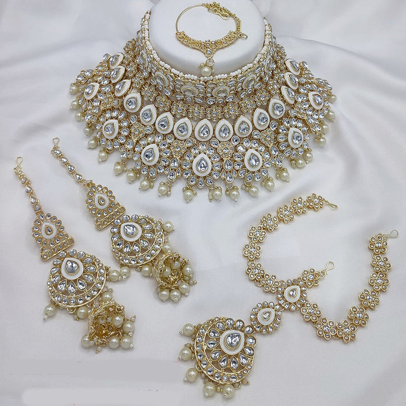 Lucentarts Jewellery Gold Plated Kundan Stone Semi Bridal Necklace Set