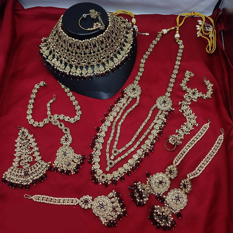 Lucentarts Jewellery Gold Plated Austrian Stone And Pearls Bridal Set