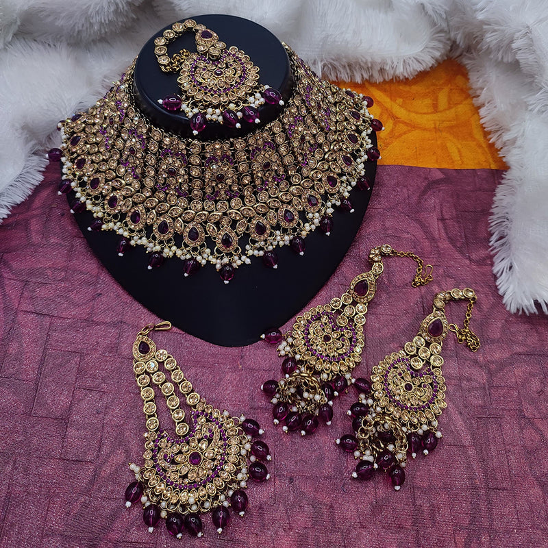 Lucentarts Jewellery Gold Plated Crystal Stone And Beads Necklace Set