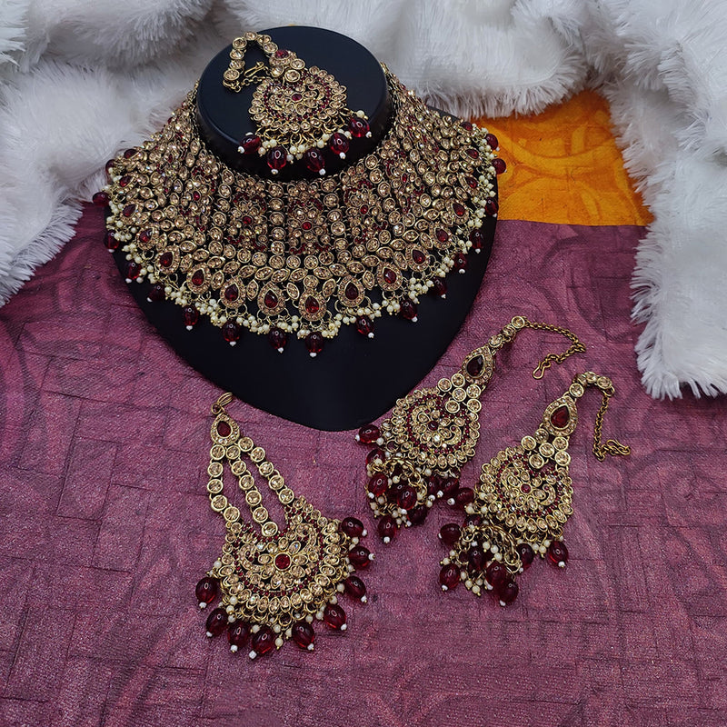 Lucentarts Jewellery Gold Plated Crystal Stone And Beads Necklace Set