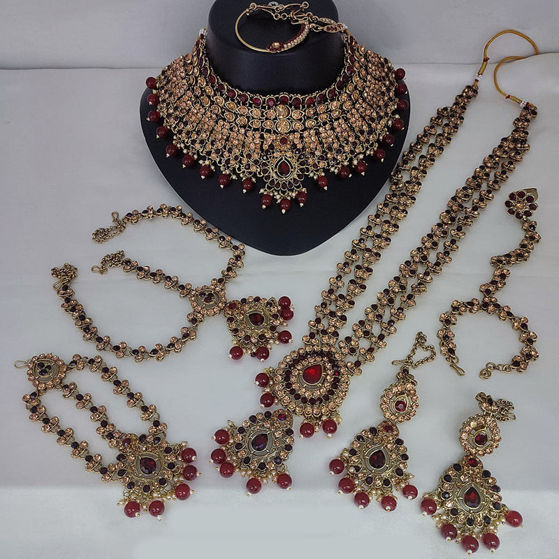 Lucentarts Jewellery Gold Plated Austrian Stone And Beads Bridal Set